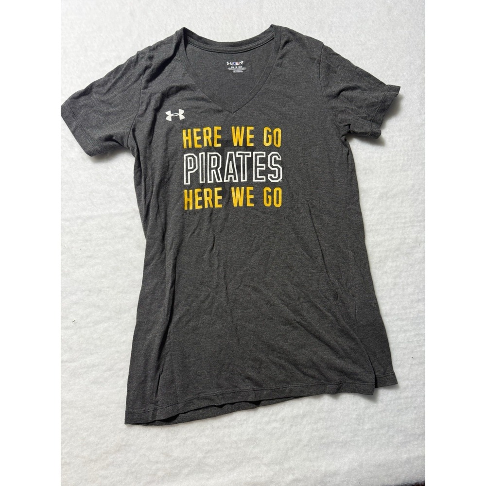 Under Armour Pittsburgh Pirates Here We Go V-Neck T-Shirt Women's Small Gray